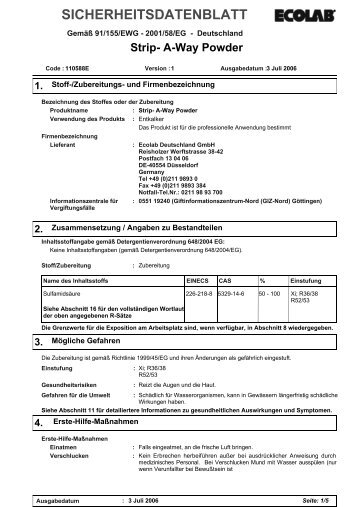 SICHERHEITSDATENBLATT Strip- A-Way Powder