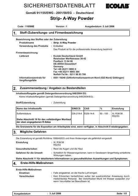 SICHERHEITSDATENBLATT Strip- A-Way Powder