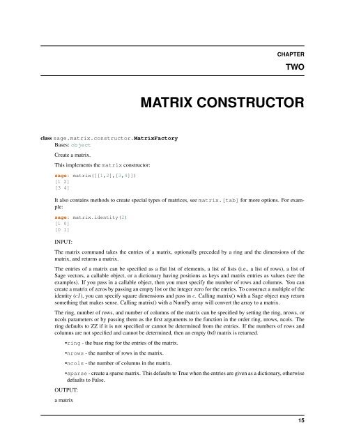 Sage Reference Manual: Matrices and Spaces of Matrices