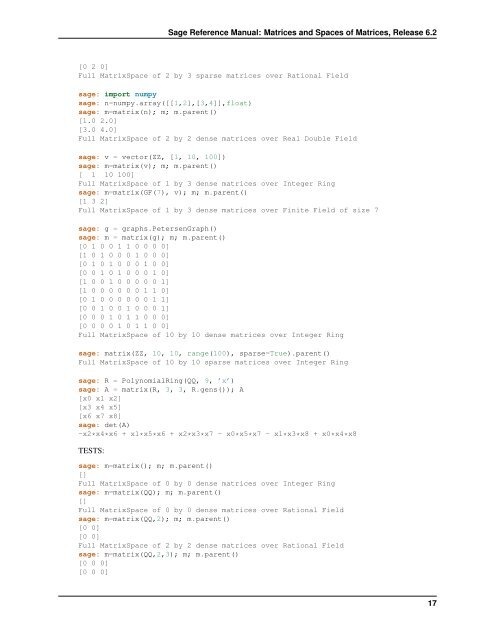 Sage Reference Manual: Matrices and Spaces of Matrices