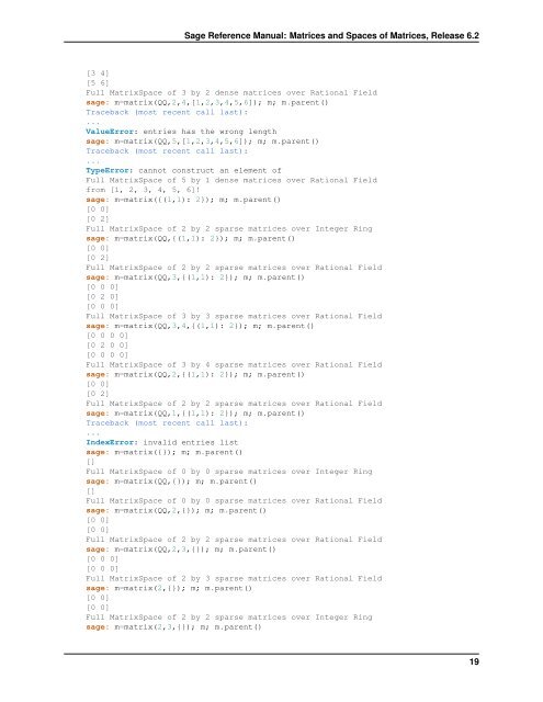 Sage Reference Manual: Matrices and Spaces of Matrices