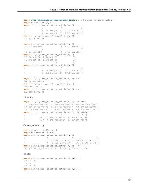 Sage Reference Manual: Matrices and Spaces of Matrices