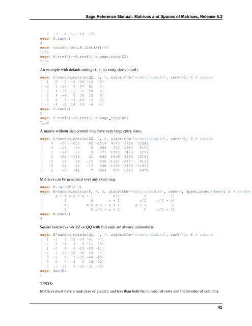 Sage Reference Manual: Matrices and Spaces of Matrices