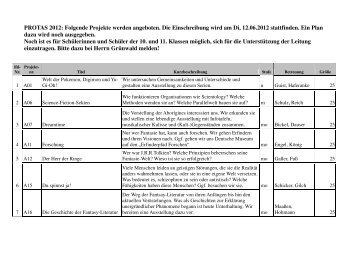 PROTAS 2012: Folgende Projekte werden angeboten. Die ...