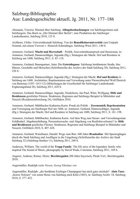 Salzburg Bibliographie Aus Landesgeschichte Aktuell Jg 2011 Nr Salzburg Bibliographie Aus Landesgeschichte Aktuell Jg 2011 Nr