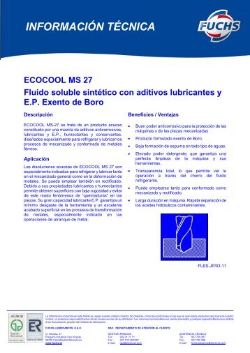 ecocool ms 27 - fuchs lubricantes