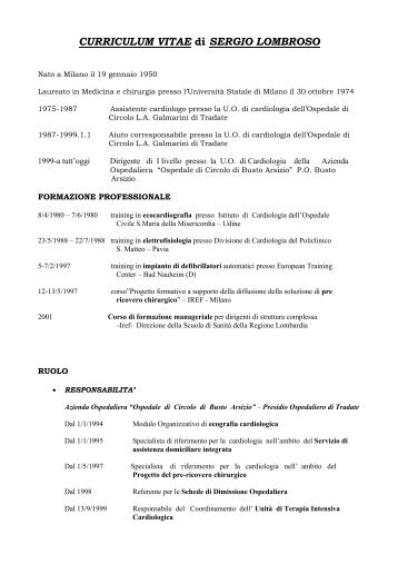 CURRICULUM VITAE di SERGIO LOMBROSO - Anmco
