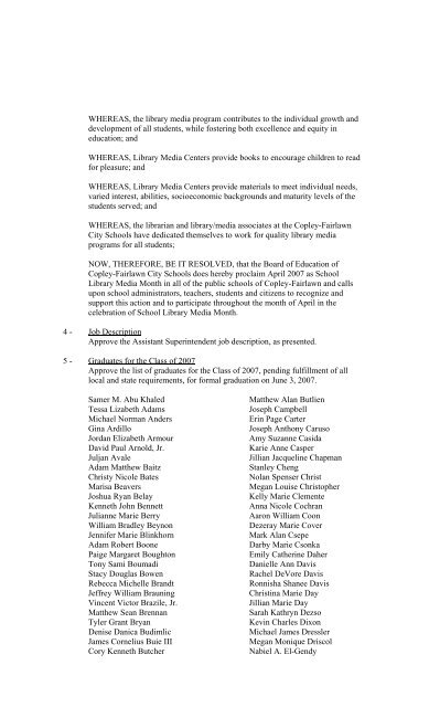 UNOFFICIAL MINUTES OF THE - Copley-Fairlawn City Schools