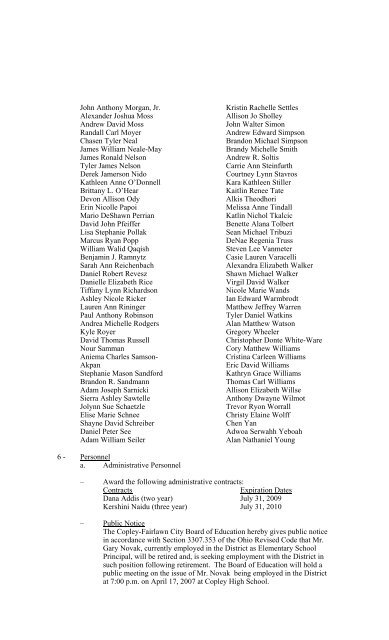 UNOFFICIAL MINUTES OF THE - Copley-Fairlawn City Schools