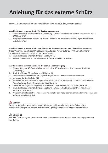 Anleitung fÃ¼r das externe SchÃ¼tz Type - PDF ... - the PowerRouter