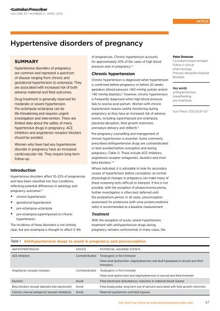 Hypertensive disorders of pregnancy - Australian Prescriber