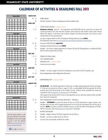 CALenDAr oF ACtIvItIes & DeADLInes FALL 2013