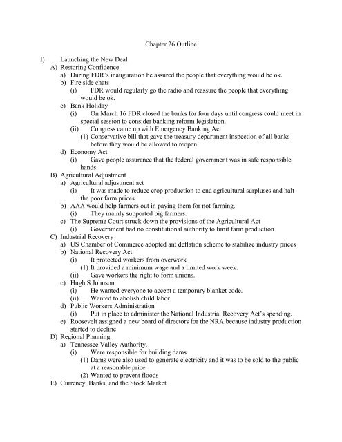Chapter 26 Outline I) Launching the New Deal A  - PageOut