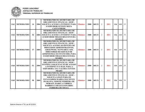 tribunal superior do trabalho comissÃ£o de documentaÃ§Ã£o ... - TST