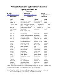 Annapolis Yacht Club Optimist Team Schedule Spring/Summer '09