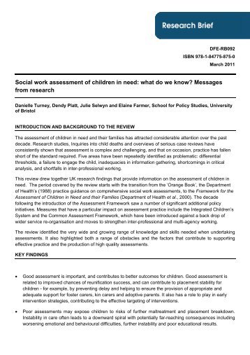 Social work assessment of children in need: what do we know ...