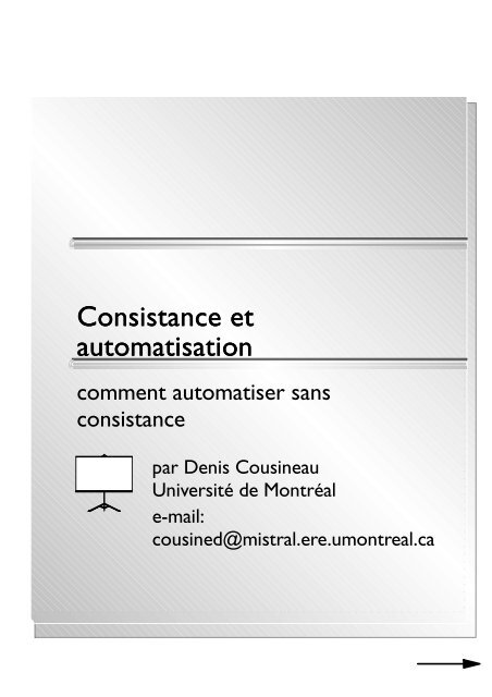 Consistance et automatisation - Université d'Ottawa