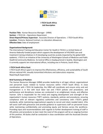 Page 1 I-âTECH South Africa Job Description Position Title: Human ...