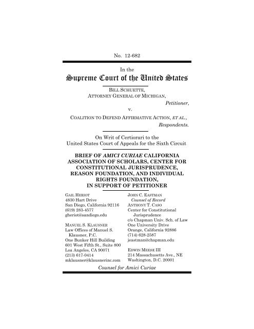 Schuette v. Coalition to Defend Affirmative Action - Reason Foundation