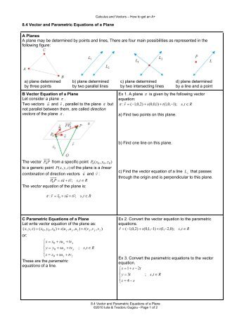 8.4 Vector and Parametric Equations of a Plane A ... - La Citadelle