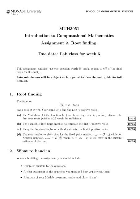 MTH3051 Introduction to Computational Mathematics Assignment 2 ...