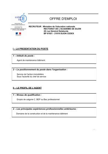 FICHE DE POSTE AGENT DE MAINTENANCE