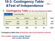 10-3: Contingency Table &Test of Independence
