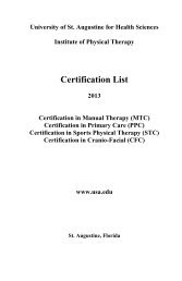 Certification List - University of St. Augustine for Health Sciences