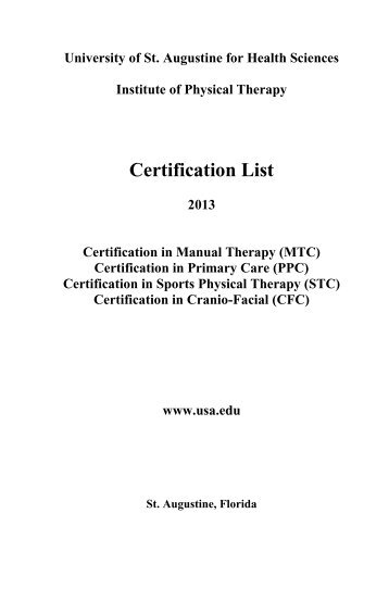 Certification List - University of St. Augustine for Health Sciences