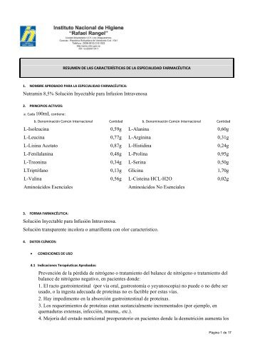 Nutramin 8,5% Solución Inyectable para Infusíon Intravenosa L ...