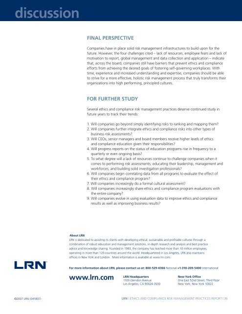 LRN - Risk management Survey - Ethics Resource Center