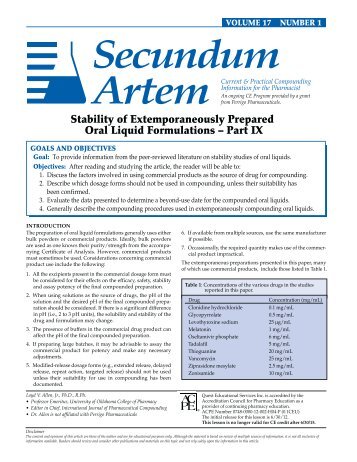 Stability of Extemporaneously Prepared Oral Liquid Formulations ...