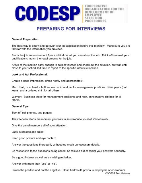 PREPARING FOR INTERVIEWS