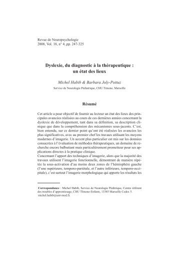 Dyslexie, du diagnostic Ã  la thÃ©rapeutique : un Ã©tat des ... - Resodys