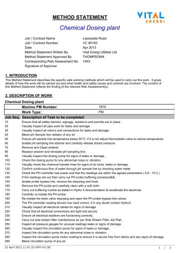 METHOD STATEMENT Chemical Dosing plant - Vital Energi