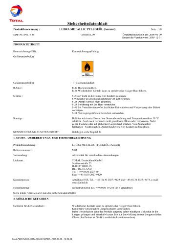 Technisches Datenblatt / Sicherheitsdatenblatt fÃ¼r 526-SPRAY als ...