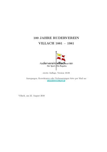 100 jahre ruderverein villach 1881 - 1981 - ruderverein villach von ...