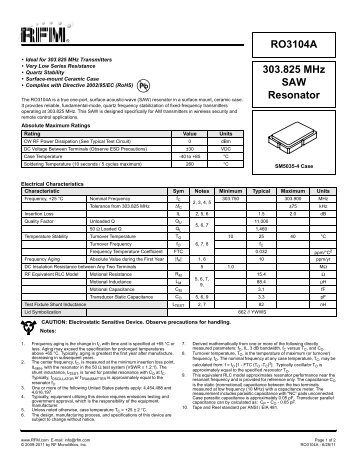 303.825 MHz SAW Resonator RO3104A - RF Monolithics, Inc.