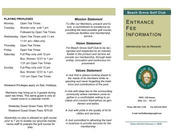 Entrance Fees Brochure February 1 2009 - Beach Grove Golf Club