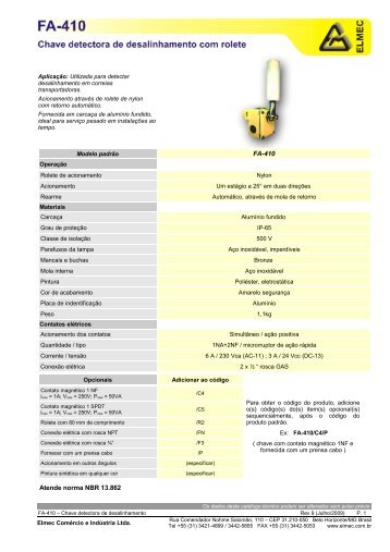 FA-410 Atende norma NBR 13.862 - Elmec ComÃ©rcio e IndÃºstria Ltda