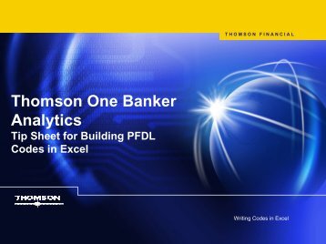 Thomson One Banker Analytics Tip Sheet for Building PFDL Codes ...