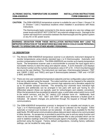 DSM-43820DUS Installation Instructions - Altronic Inc.