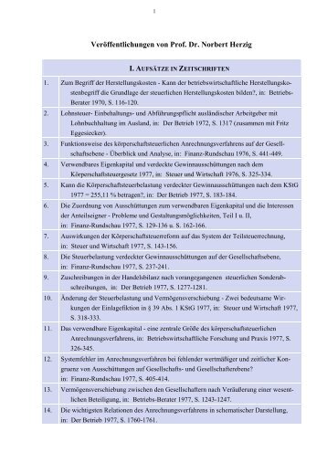 Veröffentlichungen von Prof. Dr. Norbert Herzig - Steuerlehre