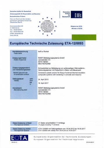 ETA-12/0093 (pdf) - RANIT Befestigungstechnik GmbH