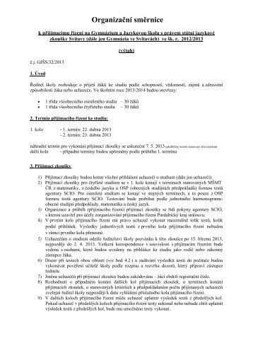 Stáhnout Směrnice k přijímacímu řízení 2013 - výtah (.pdf, 298.1 kB)