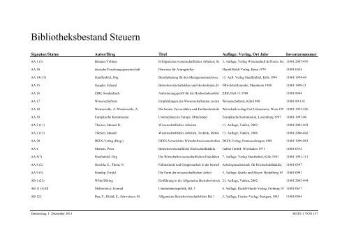Bibliotheksbestand Steuern Institut Fur Betriebswirtschaftliche