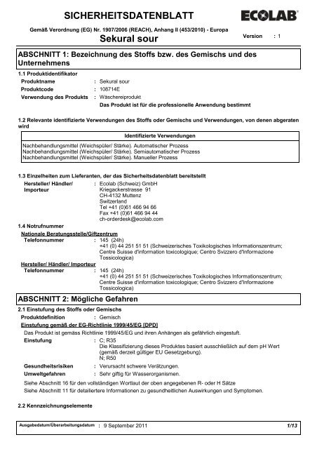 SICHERHEITSDATENBLATT Sekural sour