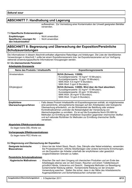 SICHERHEITSDATENBLATT Sekural sour