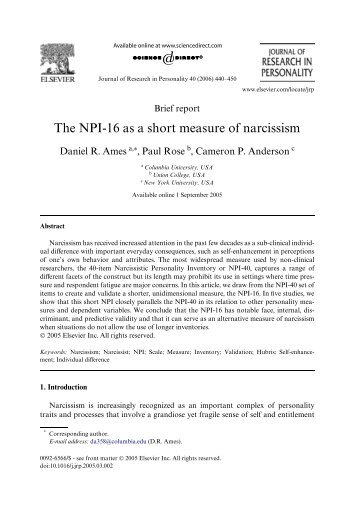 The NPI-16 as a short measure of narcissism - Columbia University