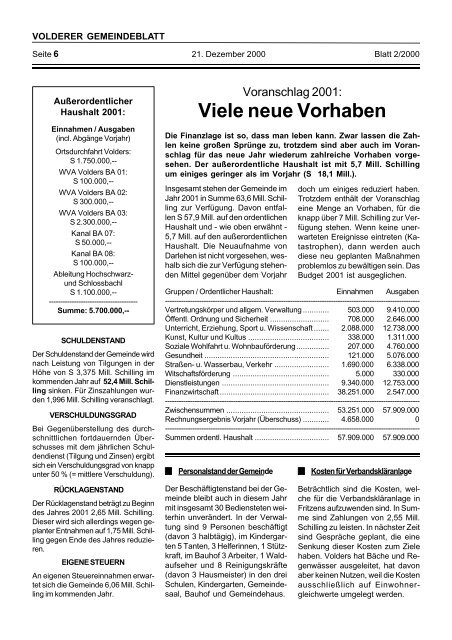FOTOSCHAU 2000 - Gemeinde Volders - Land Tirol